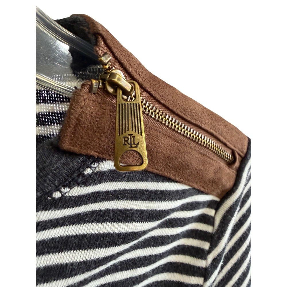 Lauren Ralph Lauren Top Womens Small Black White Striped Elbow Patch Equestrian - Picture 5 of 9
